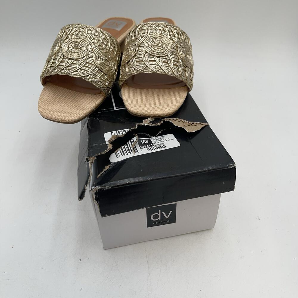 DV By Dolce Vita Shoes Womens Gold Nyx Flat Slide Sandals Embroidered Size 7.5